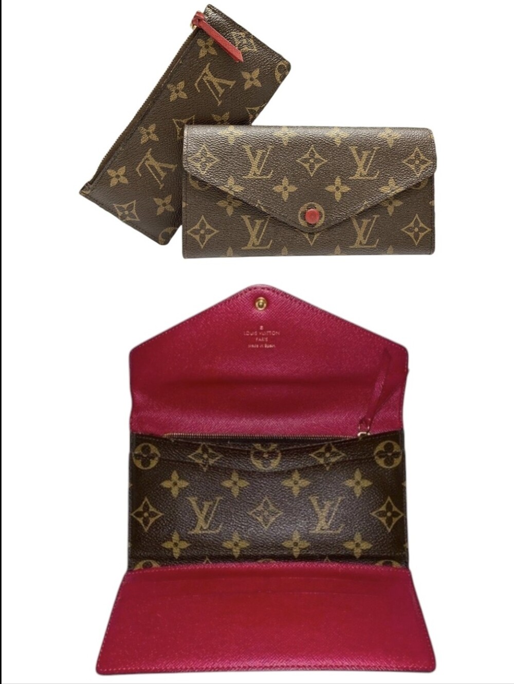 Like NEW! Louis Vuitton Monogram Josephine Wallet Fuchsia 2 IN ONE! COMES W/ COA